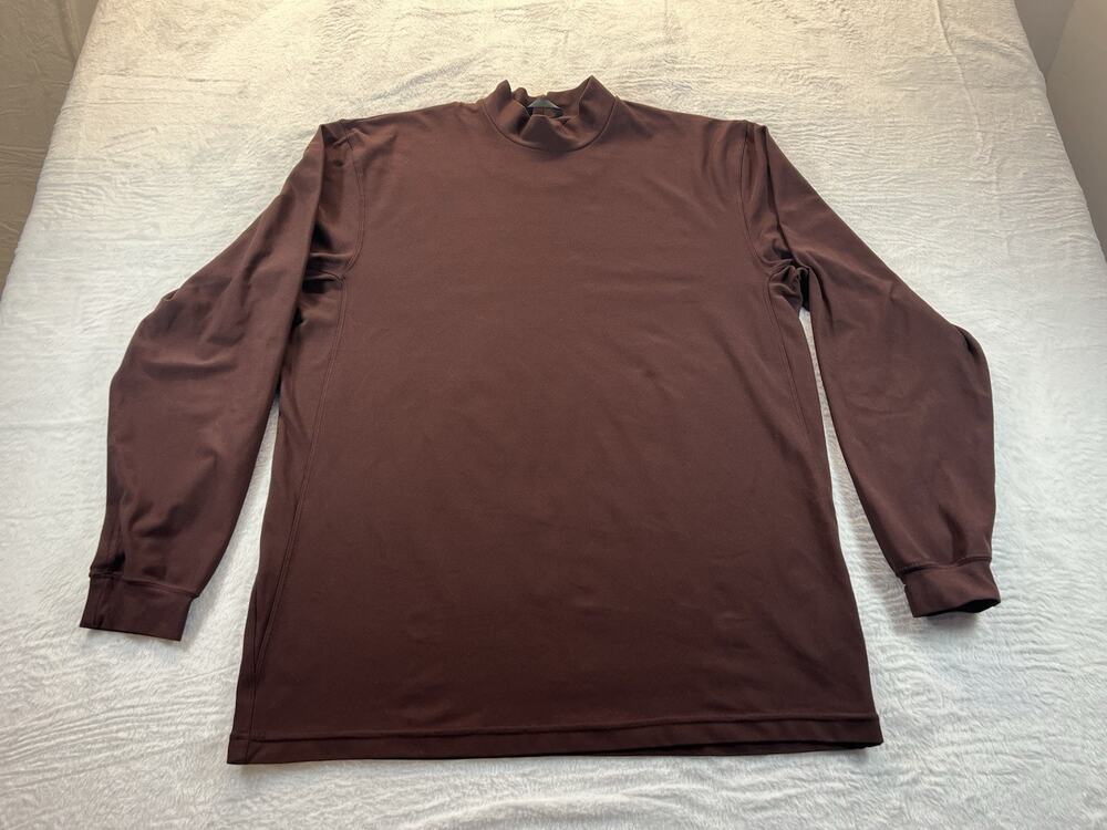Nike Golf Dri Fit UV Shirt Mens Large Brown Mock Neck Long Sleeve Stretch